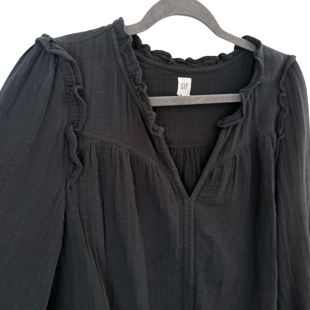 Gap Black Gauze Cotton Minimalist Basic Classic Casual Blouse Top Large - Picture 4 of 6